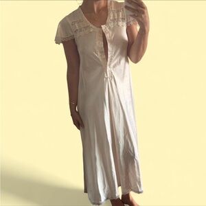 Dior Cream Lace-Trim Long Nightgown